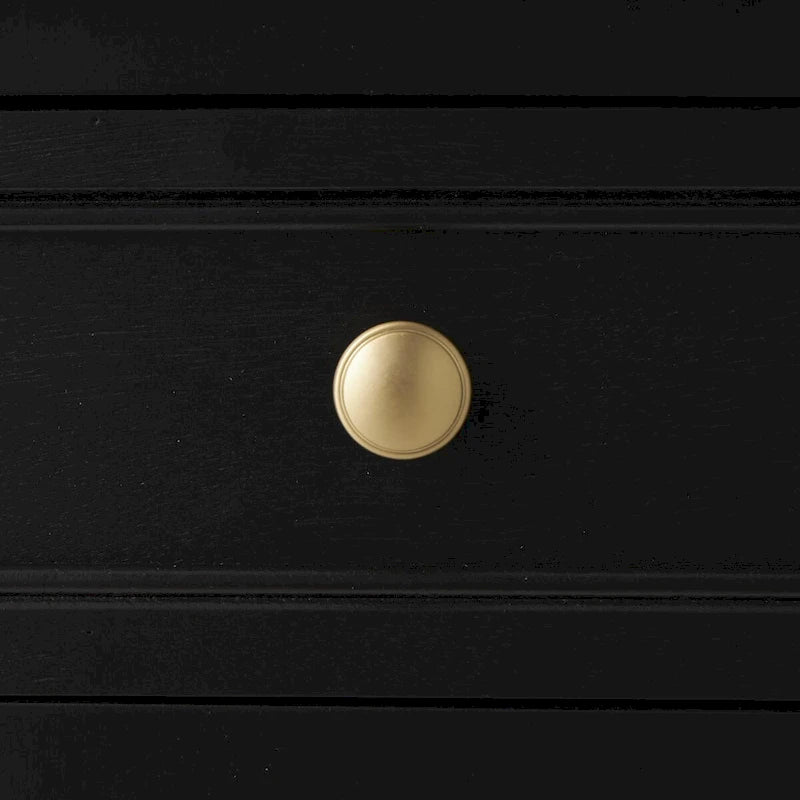Black Wood Cabinet with 2 Drawers & 2 Rattan Doors | Gold Knobs