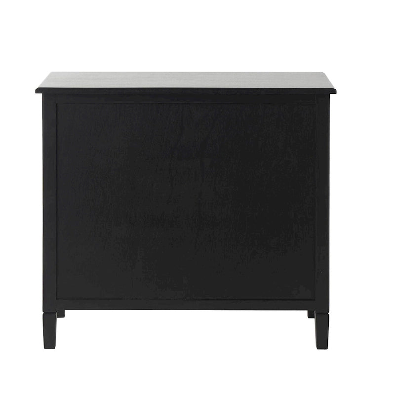 Black Wood Cabinet with 2 Drawers & 2 Rattan Doors | Gold Knobs