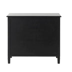 Black Wood Cabinet with 2 Drawers & 2 Rattan Doors | Gold Knobs